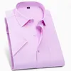 Camisas casuais masculinas camisa masculina de manga curta branca azul rosa e fácil de elástico formal vestido confortável e tampo masculino yyqwsj