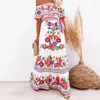 Casual Dresses Summer Print Vintage Long For Women Sexy Off-Shoulder Ruffle Fashion Boho Party Maxi Dress 2024 Ladies Beach sundress