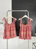 Women's Tanks American Retro Plaid Vest Off Shoulder Harajuku Women Classical Red Tank Tops Sleeveless Chic Beach Crop Japanese Fashion