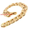 Rings New Fashion Mens Bangle 15mm Solid Gold Color Stainless Steel Cast Flower Cuban Link Chain Bracelet 9" Jewelry, Top Quality