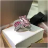 Бэнда кольца прекрасный розовый CZ Diamond Stone для женщин, девочки, милая элегантная любовная роскошная дизайнер, милый китайский кольцо с китайскими пальцами, Dhb2y