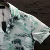 Męskie szorty szorty plażowe zielony płomień druk luźne hawajskie koszule szorty 2 -części