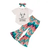 Vêtements Ensembles Kids Girls Clothes Summer Lettre de vache Imprimé à manches courtes T-shirt Modèle Pantalon Flare Pantal