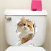 Set niedlich 3D -Katzen -Toilettenaufkleber Badezimmer Toilettenabdeckung Aufkleber 3D -Wandaufkleber Tier WC Accessoires Spaß für Heimatbaddekoration