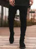 メンズジーンズ新しいデザインヴィンテージメンファッションスリムフィットパンツブラックサイドストライプデニムズボンヒップホップストリートウェアサイズ32 34 Q240427