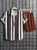 Summer Men Mulher Camisa Conjuntos de Camisa 3D Retro Retro Stripes Camisa casual de manga curta Shorts de praia Hawaiian Suits Clothing 240428