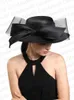 Szerokie brzeg kapelusze wiadra Czapki Czapki czarne fascynatory dla kobiet eleganckie kapelusz z czapką kościelną okazja Chapeau Cap Women Race Headpiece z zasłonami derby hat y240426