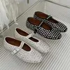 Stylish studded crystal womens mary jane ballet shoes laofers casual soft leather comfortable flats 240423