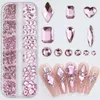 12Grids Pink Mixed Nail Rhinestones Luxury Charms Glitter Crystal Jewelry Gems Art Decoration Manicure R#Q 240425