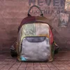 Schultaschen Patchwork Frau echte Leder -Rucksack Vintage Real Cow Travel Rucksäcke Freizeitmodet Damen Doppel Shouder Tasche