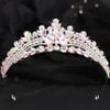 Tiaras koreansk silverfärg ab crystal prinsessan krona för kvinnor bröllop lyx drottning prinsessa brud parti tiaras hår tillbehör