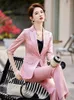 Frauen zweisteuelhafte Hosen Mode rosa Stile Frauen Business Suits Frühling Sommer Formal Professionelle Arbeit tragen Karriereinterviews Blazer