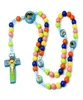 Handgemaakte sieraden groothandel kleurrijke ronde kralen cartoon kinderen rozenkrans ketting sieraden Jezus Christus Religieuze sieraden4779846
