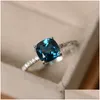 Solitaire Ring Fashion Fashion Big Square Sky Blue Stone Rings for Women Gioielli Regali di fidanzamento del matrimonio intarsia