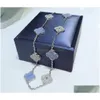 Anhänger Halsketten Luxus vier Blattklee Designer Erdkette Elegant Ten Blumen Klassiker Choker Bling Diamond Purple Stone W Dhfzo