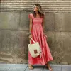 基本的なカジュアルドレスデザイナードレス夏の女性コラージュ格子縞のサスペンダー弾性裾のドレス