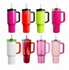 Neon Yellow Electric Pink 40oz Tumbler Yellow Orange Neon Green Quencher H2.0 Rostfritt stål Tumblers Cups med silikonhandtag lock och halm vinterrosa röda bilmuggar