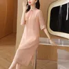 Vestidos de fiesta 2024 Moda Silk Color sólido Summer's Summer Style Chino Neck Standing Fit Fit Casual Holiday Vestidos