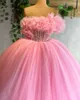 Różowe sukienki na bal matrowe bez rękawów Suknia balowa bez ramiączki Kwiaty Kwiaty projekty zamiatanie Celebryty Suknie wieczorowe plus size na zamówienie L24426