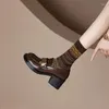 Dress Shoes Women's Round Toe Square Heel Heel Dames schoenen Loafers zwart met medium normaal leer casual op promotie beau vandaag 39