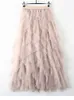 Spódnice Tigena Tutu Tiulle Long Maxi Women Fashion 2023 Korea Słodka różowa talia plisowana skórzana siatka moda faldasl2429