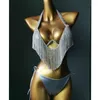 Dames badmode 2024 Steel Cup Bikini Tweede stuk diamantsplitset Gouden kwastjes glanzende nachtclub Performance kleding