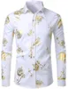 2024 Moda Mens Camisa Flores de Impressão 3D Botão de lapela superior Manga longa Camisa Estilos de festa de festa Design Camisetas confortáveis 240428