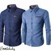 Chemises robes pour hommes chemises de jean de la mode Couleur unie à manches longues Slim Fit Down Down Casual Top Male Formal