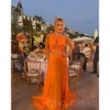 Uma linha laranja árabe aso ebi baile vestidos cristais com miçangas noturna festa formal