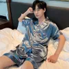 Summer Men Pyjama Sets Silk Satin Pijama Turndown Collar Sleepwear korte mouw Nightwear Male 2 stuks Huiskleding 5xl 240428