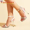 2023 Summer High Heels Sexy Women Transparent Sandals 11CM Bling Wedding Party Shoes Diamond One Word Band Pumps 240424