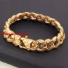 Rings New Fashion Mens Bangle 15mm Solid Gold Color Stainless Steel Cast Flower Cuban Link Chain Bracelet 9" Jewelry, Top Quality