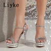 Liyke 2024 Fashion Crystal N Band Open Toe Silver Sandal Wedal Banquet Chaussures Platforms High Heels Sandalias 240424