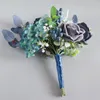 Fleurs décoratives Bouquet de petite fleur bleu artificiel avec feuilles et tige de soie fausse florale