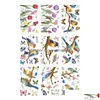 Fönsterklistermärken elektrostatisk färgfjäderuppsättning med blommor fåglar fjärilar vattentät pvc dekoration för glas droppleverans hom dhkii