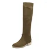 Stövlar Autumn Winter Women Knee High Concise Office Ladies Casual Low Heels Bekväma Skor Kvinna Ko Säke läder