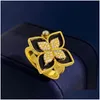 Кольца Band Brand Luxury Clover Designer для женщин девочки Sweet 4 Leaf Flower 18k Gold Shining Crystal Diamond Love Ring Свадьба Dhqyd