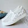 Casual Shoes Ladies Flat 2024 Spring/Summer Set Foot Mesh Women's Lace Breattable Canvas White