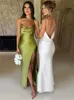 Runway -jurken Dulzura veter omhoog Backless satijnen riem maxi jurk voor dames zijsplaraat bodycon sexy feest elegante verjaardagsavond outfits zomer y240426