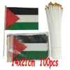 ZXZ 100PCS Palestine Frappe d'agitation à la main 14 * 21cm Polyester PE Pale Palestine Flag à main avec drapeau en plastique 240426