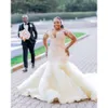 بالإضافة إلى Aso Ebi Oct ArgiC Size Ivory Mermaid Weddered Heeded Sequed Lace Bridals Dress Zj033