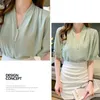 Blouses voor dames shirts vrouwen zomerstijl blouses shirts dame casual korte puff puff slve v-neck beading decor blusas tops wy1035 y240426