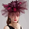 Cappelli a bordo larghi cappelli a secchio FS Luxury Purple Red Organzy Kentucky Derby Cappelli per donne Eleganti signori estivi da sposa Cappello da sposa Big Flower Church Fedoras Y240426