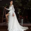 Boho A-line Wedding Dress 2024 V Neck Appliques Lace Long Puffy Sleeve Front Split Beach Bridal Gowns Bride Vestidos De Novia robe de mariee
