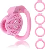 Mannelijke kuisheid Device Cock Cage - Verbeterde super kleine lichtgewicht roze harskuiskooi kooi met 4 verschillende maten verwijderbare plastic ringen 2 sleutels, seksspeeltjes voor