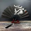 Dekorativa figurer Klassisk dans Silkdukfläkt Kinesisk stil vikning Vintage Plastic Animal Dragon Printing Hand Håller fans PO rekvisita