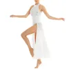 Portez des femmes à paillettes licou mess maxi long ballet robe de ballet contemporain costume de danse lyrique danse tutu justaucorat