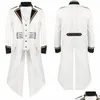 Męskie garnitury Blazers Nowe męskie retro tylne płaszcz białą kurtkę LG gotycka steampunk wiktoriański kostium cosplay płaszcz sukienki pojedynczy piersi l dhbau