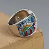 Wedding Rings Dazzling Rings for Women Silver Color Colorful Painting Metal Inlaid White Stones Ring Wedding Jewelry
