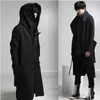 رجال الرجال للرجال Sweatshirts Winter Men Linen Rope Button Hip Hop Long Hoodie Hoodie Gothic Hooded Cloak Nightclub DJ Singer Punk Rock Stage Come Fleece Hoodies D240429